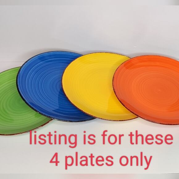 Vancasso Multicolored Stoneware Fiesta Round Dinner Plates Set of 4 - Picture 4 of 13